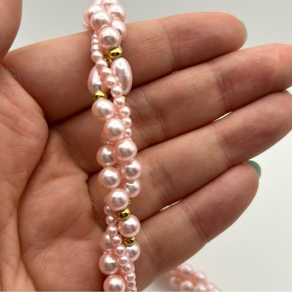 Twisted Thick Light Rose Pink Faux Pearl Rope Style Long Necklace 22" - Picture 7 of 8